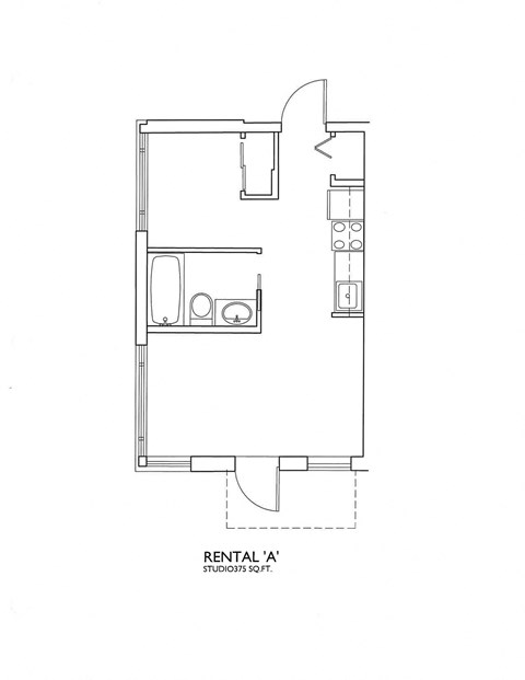 Floor plan for studio, 1 bath, 379 sqft